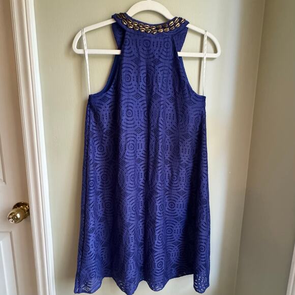 Lilly Pulitzer Achelle Dress In True Blue Mystical Knotty Lace Brass Sea Shells - Picture 8 of 9